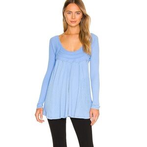 FREE PEOPLE It's Always You Topblue Cornflower Long Shirt Babydoll Knit